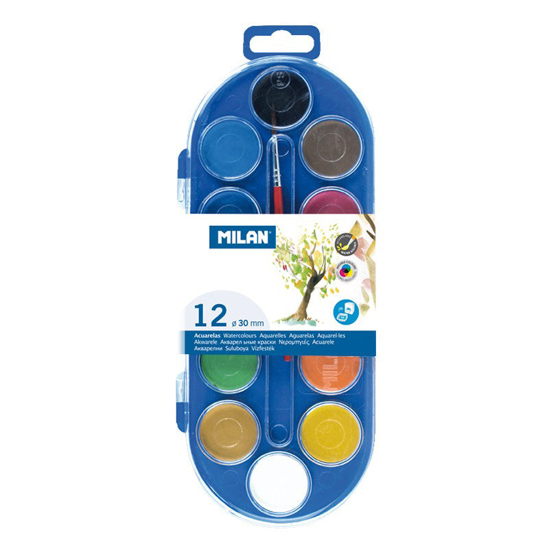 MILAN Watercolour 12 Colour Set with Brush & Mixing Palette