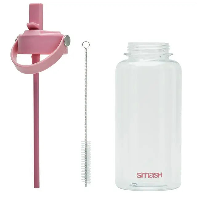Smash Pink Sipper Water Bottle Stainless Steel Straw 1L